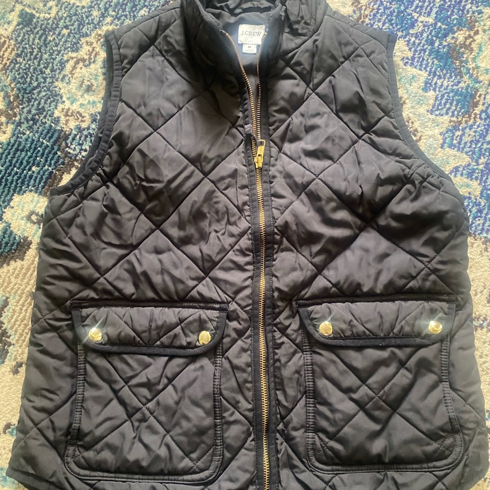 J. Crew Black Quilted Vest with Stand-Up Collar